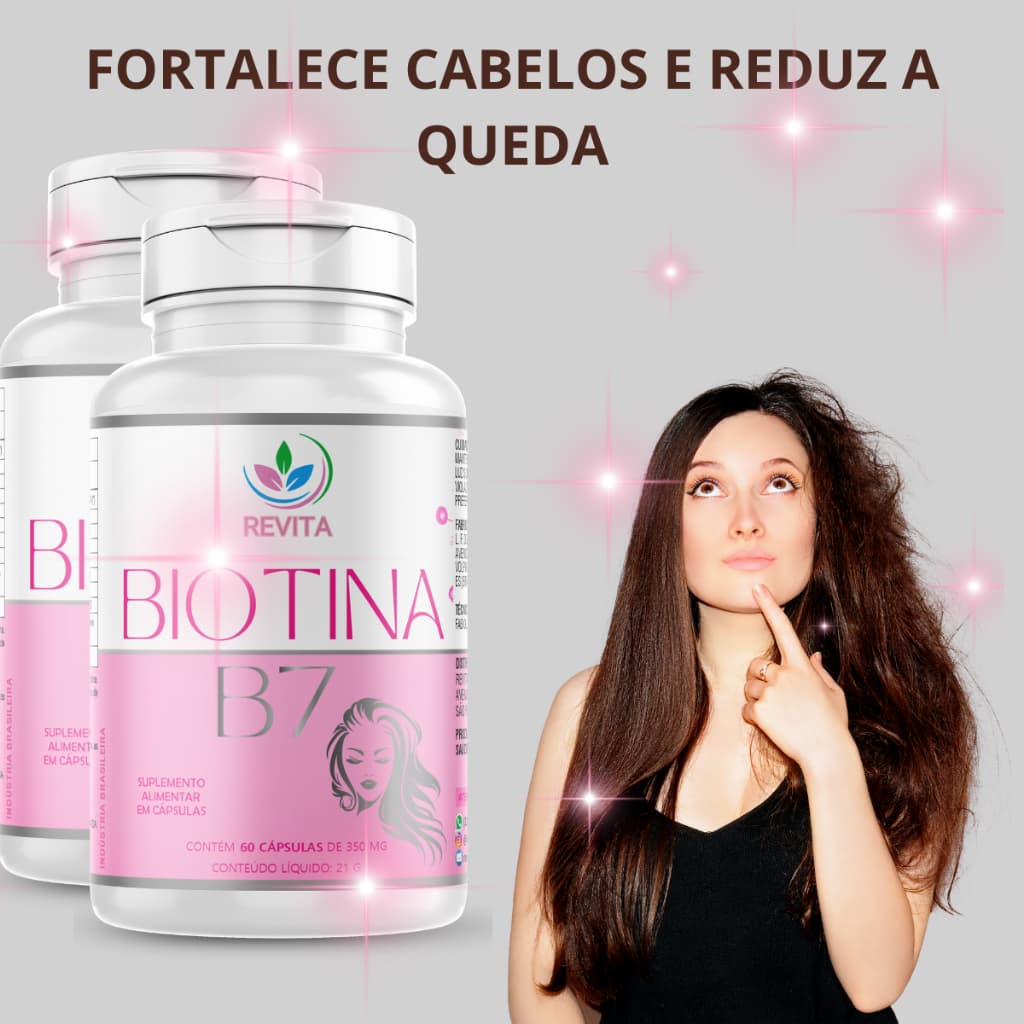 kit 2 BIOTINA B7 PURA CABELOS UNHAS E PELE FORTALECIMENTO REDUZ QUEDA MELHORA CRESCIMENTO