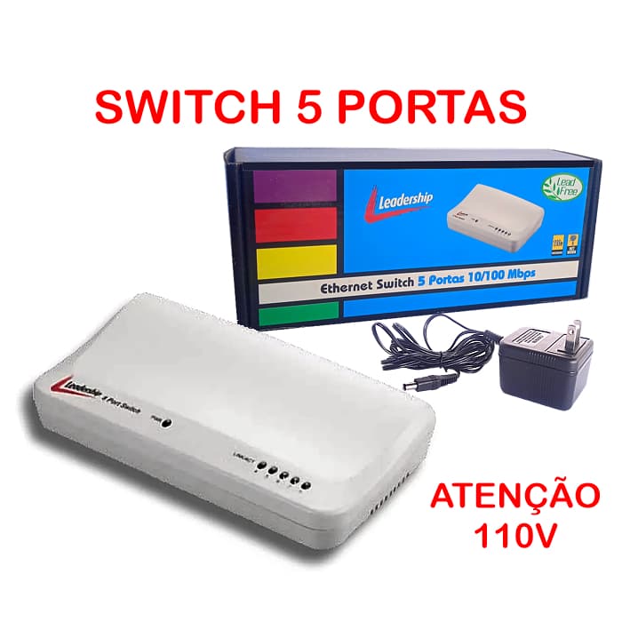 HUB SWITCH REDE ETHERNET 5 PORTAS RJ45 - 10/100 MBPS - 110V