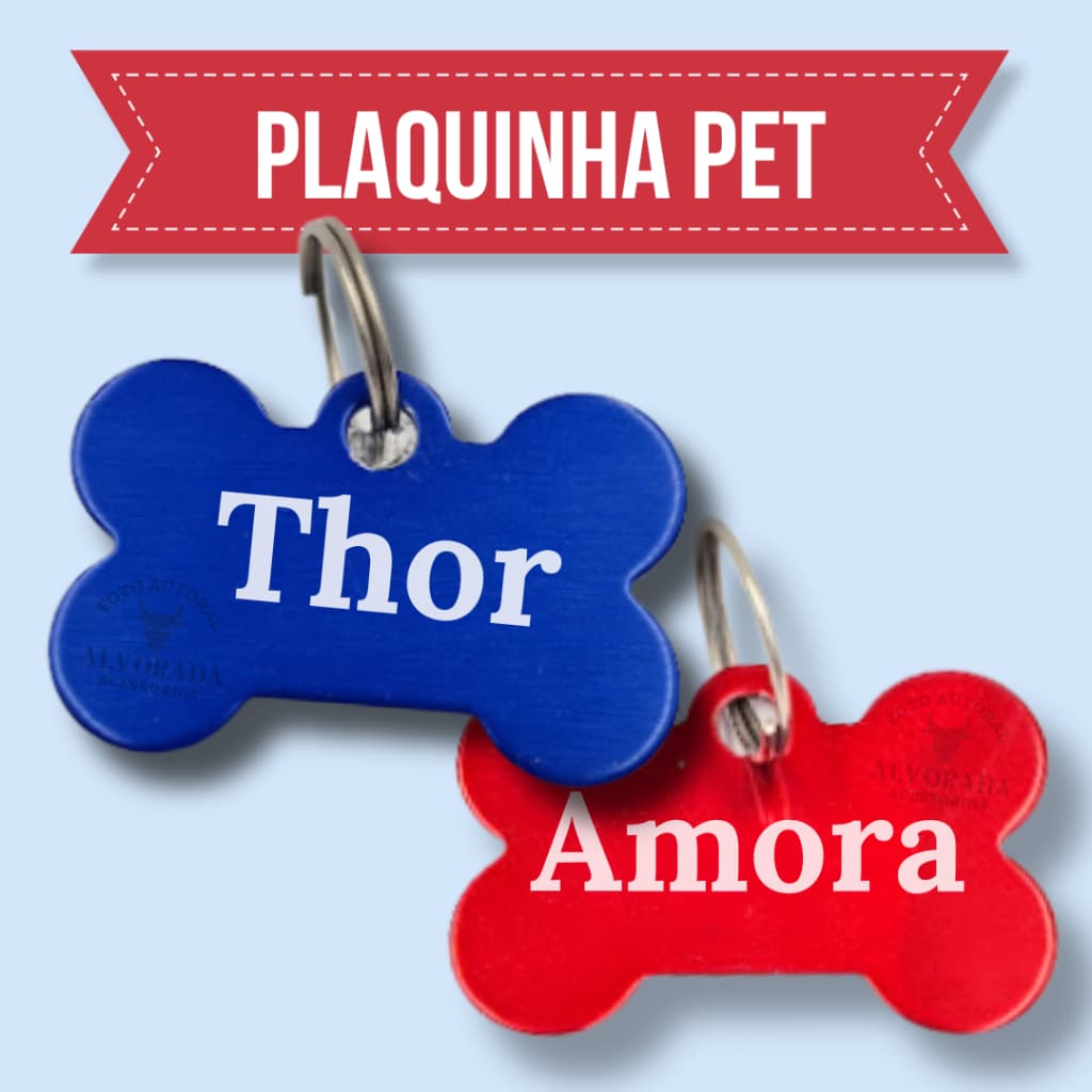 Plaquinha de identificação Pet Osso Colorido com Nome e Telefone