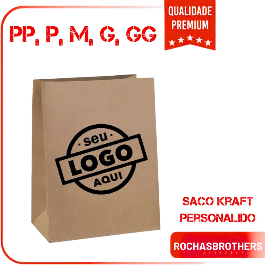 Saco de Papel Kraft – Personalizada com Sua Logo Colorida - 1 Lado- PP P M G OU GG