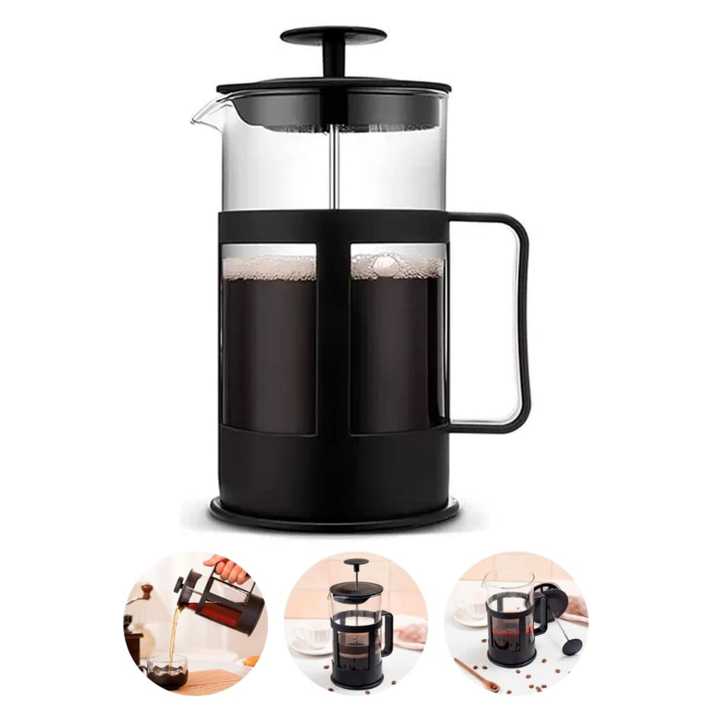 Cafeteira Prensa Francesa 1L Vidro Inox Prepara Café Chá Leite Cremoso