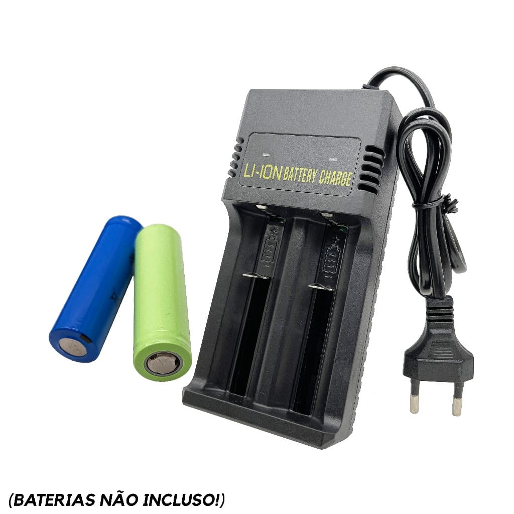 Carregador Duplo de bateria Li-ion de 4.2v Bivolt Regulável 18650 16340 18500 26650 - A089
