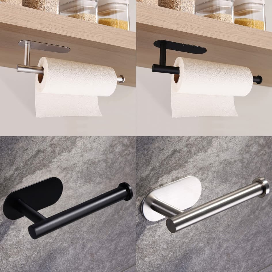 Porta Papel Higiênico/Toalhas de Papel Autoadesivo Duro Aço Inoxidável para Banheiro Cozinha