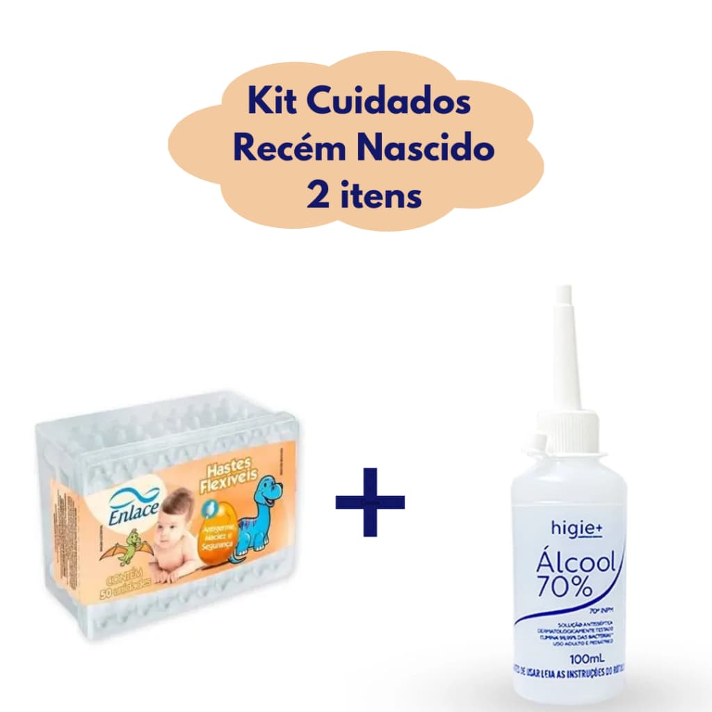 Kit Primeiros Cuidados Recém Nascido - Hastes Flexíveis RN e Alco*l  70%