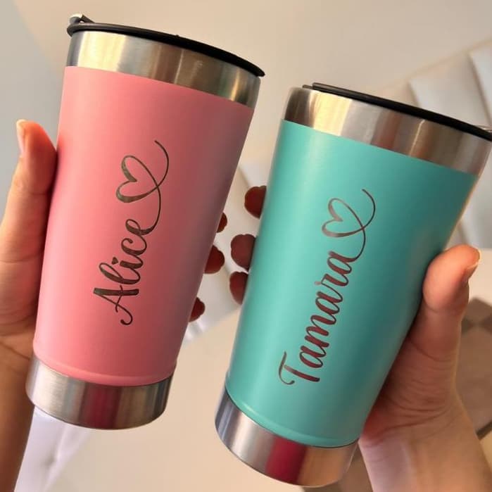 Copo Térmico PERSONALIZADO 473mL com NOME coração várias cores vem COM TAMPA gravação a laser logo