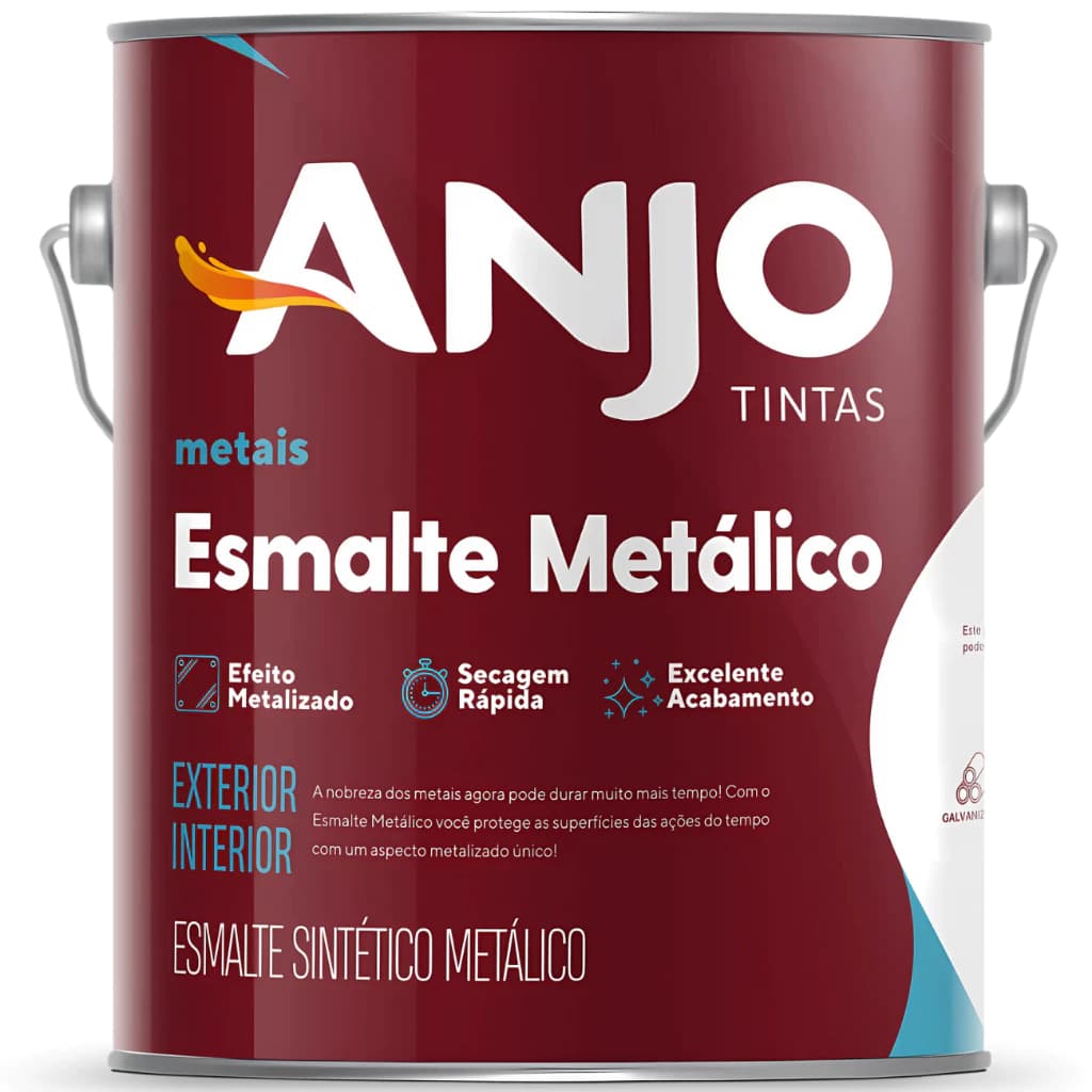 Tinta Esmalte Metálico Anjo 3,6L Para Acabamento Brilhante Em Metais E Madeiras