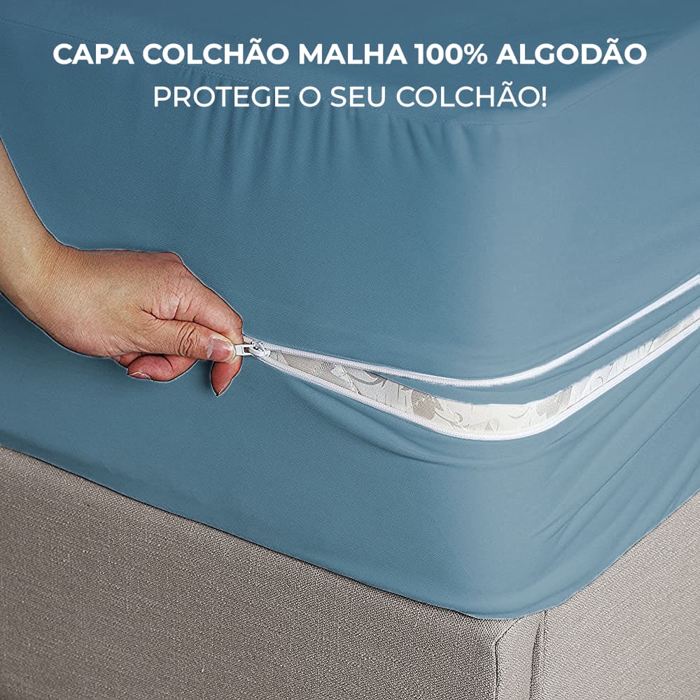 Capa Protetora de Colchão 100% Algodão Malha Grossa com Zíper