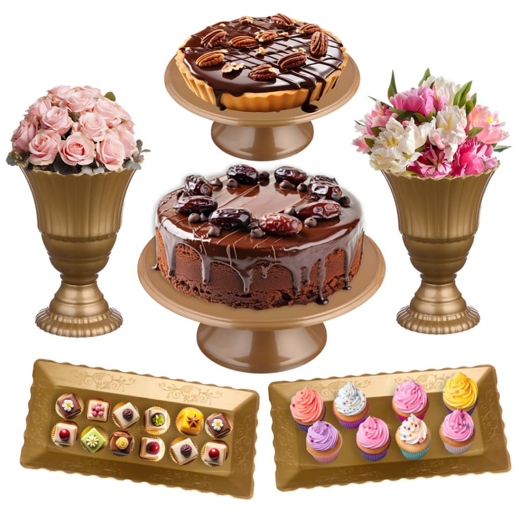 Kit Festa 6 Peças, Vaso + Boleira + Bandeja Decoração Doces Desmontável