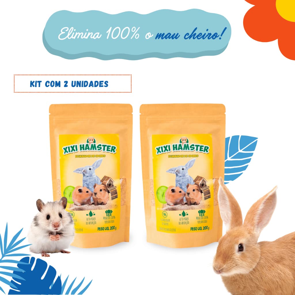 Kit c 2 Xixi Hamster Eliminador de Odor para Gaiola e Viveiro de Roedores Porquinho da Índia Coelho
