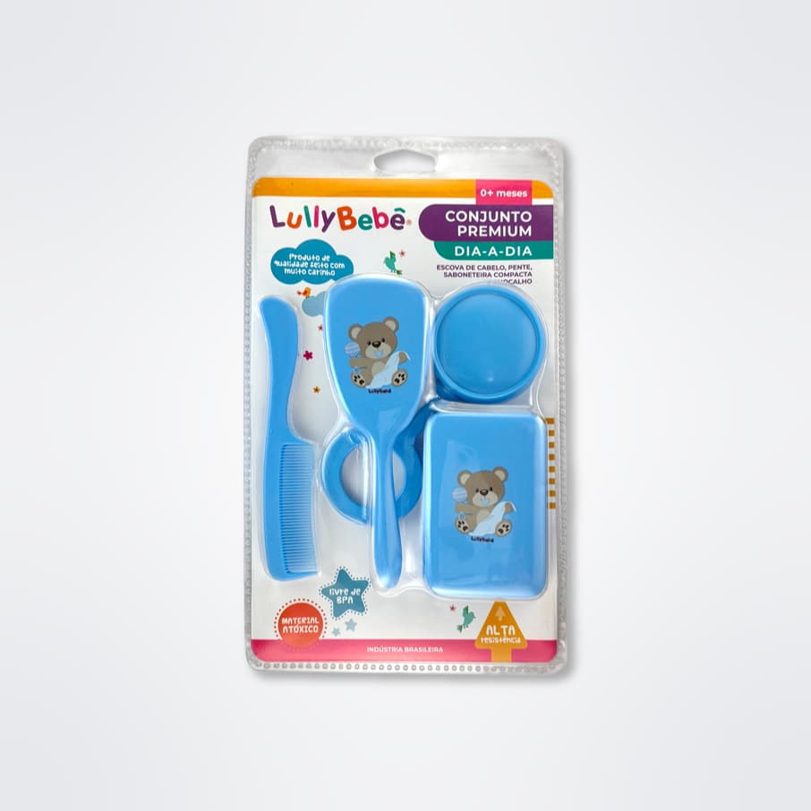 CONJ. PREMIUM DIA-A-DIA - 4 PCS (ESCOVA/PENTE/SABONETEIRA/CHOCALHO) - BLISTER