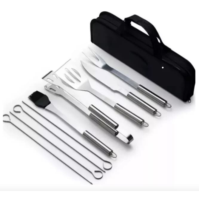 Kit 9 Para Churrasco Profissional Inox Chef Gourmet Utensílios