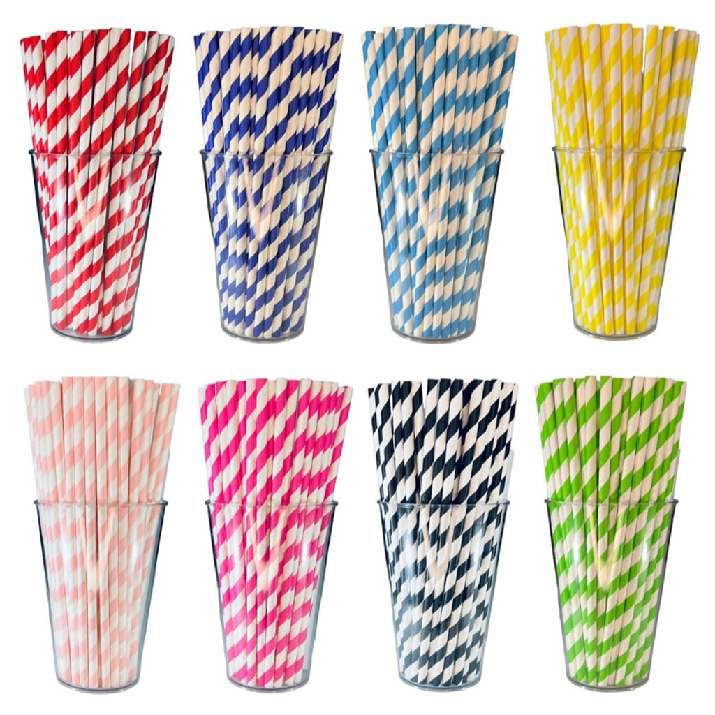 50 Canudos Papel Biodegradável 6mmx19,7cm Listrado 2 Cores