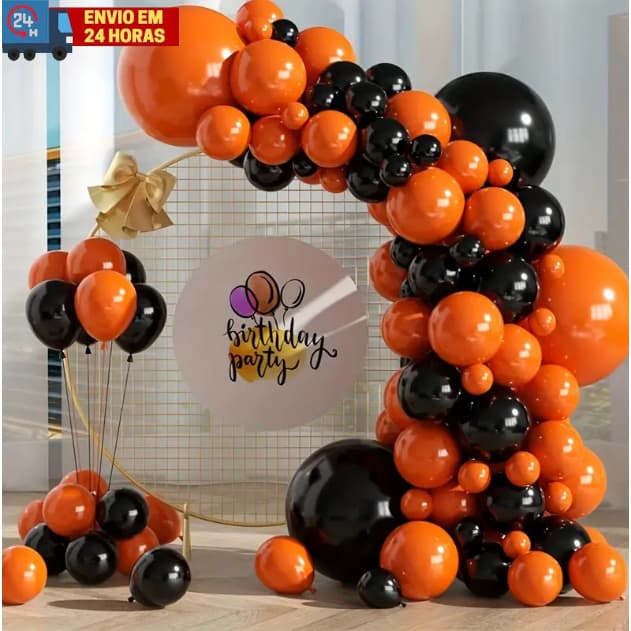Kit 100 Balões Preto + Laranja Para decoração Festas Eventos Halloween