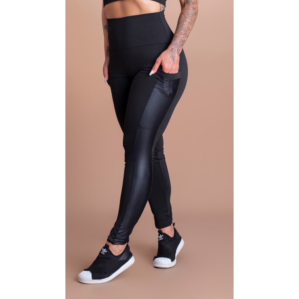 Calça Legging Feminina Fitness Cintura Alta Com Bolso Lateral Cirrê Academia DRB Modas