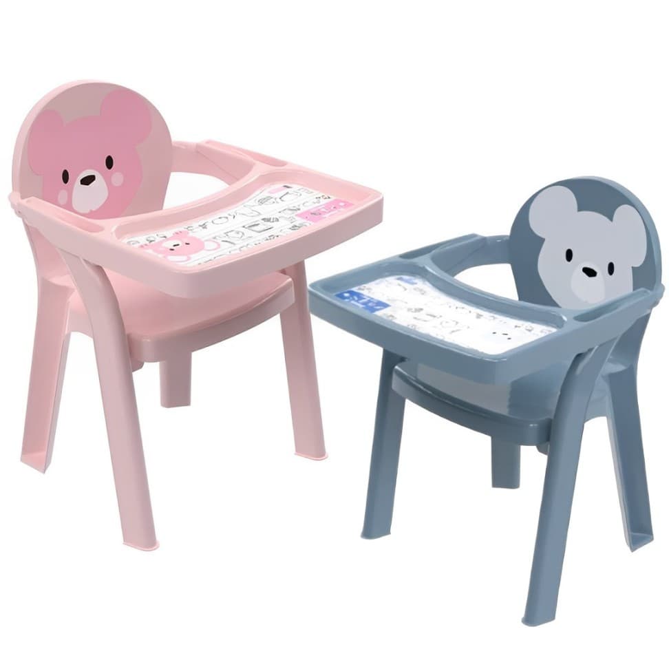 Poltrona de Alimentação Plasutil Infantil Portátil Cadeira Refeição Para Bebê Com Bandeja Para Colorir - Azul e Rosa