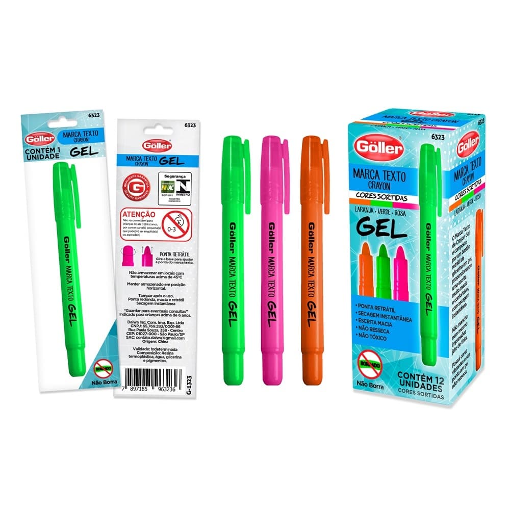 Marca Texto Crayon Gel Sortidos Caixa Com 12 Unidades Göller