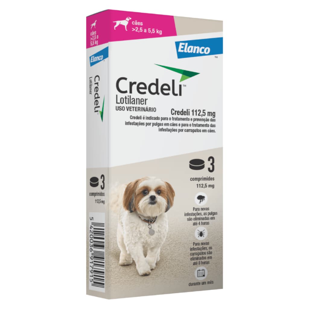 Credeli 112,5mg Antipulgas Carrapato Cães 2,5 A 5,5kg 3 Comprimidos