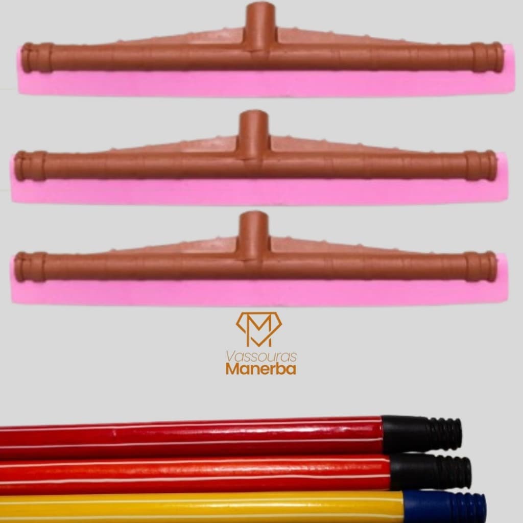 3 RODOS PLASTICO PUXA E SECA 40 CM COM 3 CABOS (LIMPEZA, RODO, CABO, VASSOURAS)