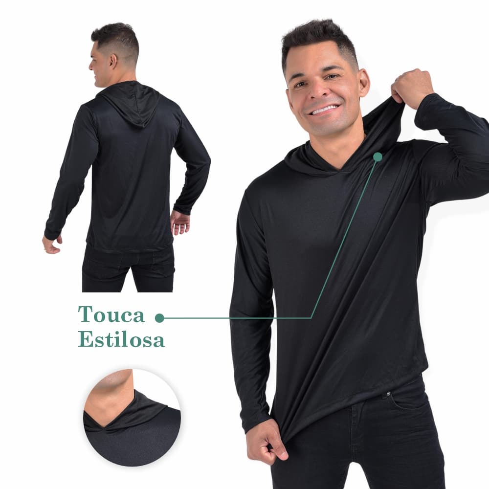 Kit Camisa Camiseta Dry fit Manga Longa Esportiva Térmica Capuz Masculina Proteção Uv Touca Academia