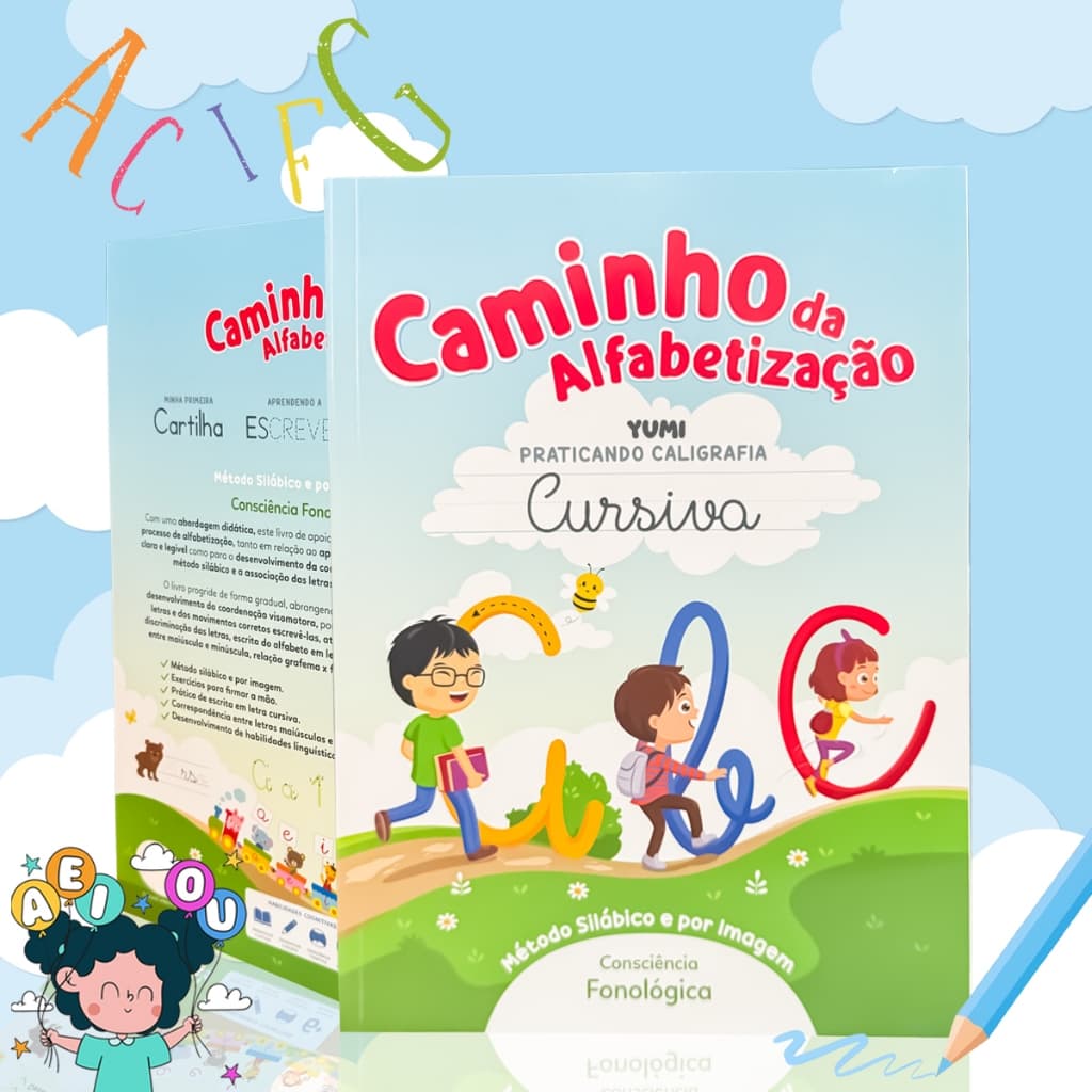 Livro Cartilha De Exercícios : Caminho Da Alfabetização Letra Cursiva Praticando Caligrafia Crianças