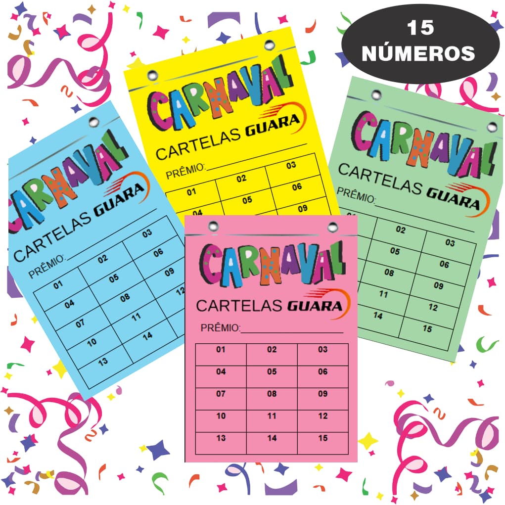 CARTELA DE RIFA GUARA 15 NÚMEROS CARNAVAL