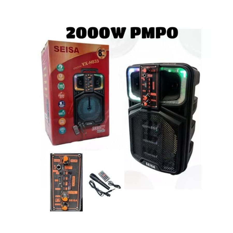 Caixa de Som Amplificada Karaokê Bluetooth 2000W Com Microfone e Controle Remoto