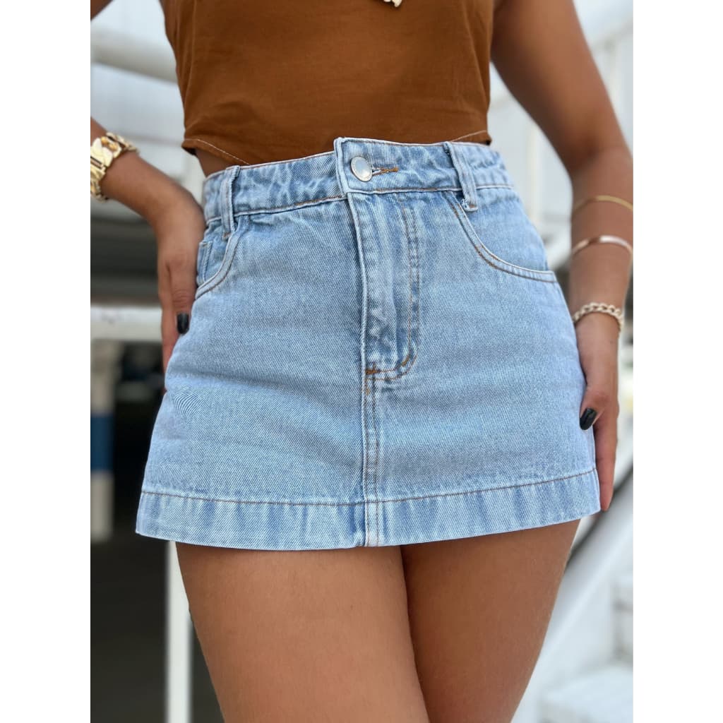 Short Jeans Short saia Cintura Alta Femininas Modal