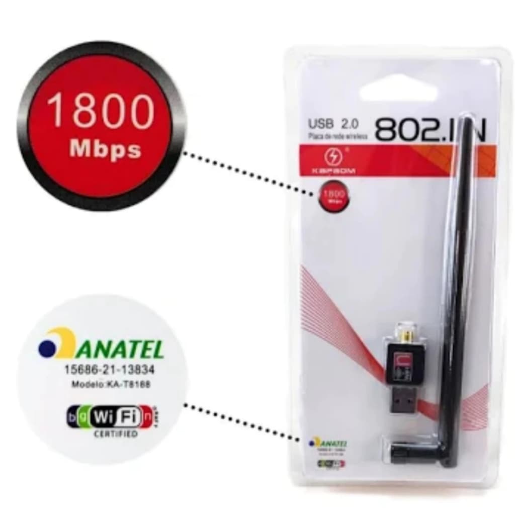 Antena Wi-Fi 1800 Mbps com Adaptador – Receptor Wireless para PC, Sinal Potente e Conexão Estável