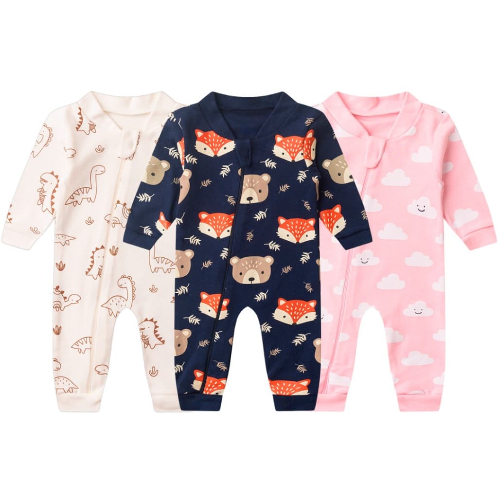 Macacão Bebê sem Pé Suedine Estampado com Zíper (RN/P/M/G)