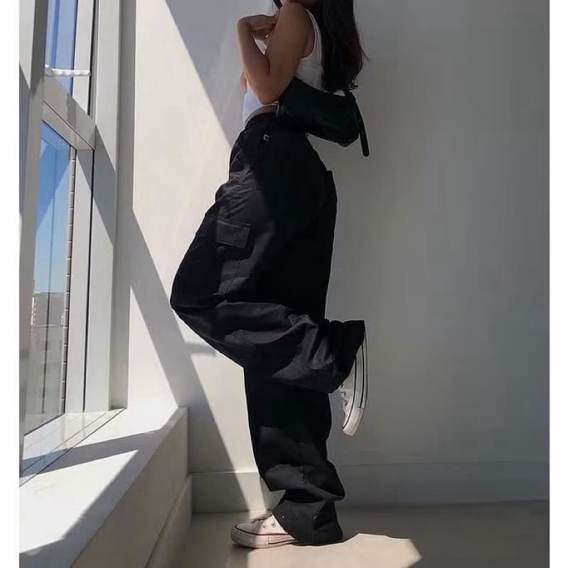 Calca Cargo unissex Sarja boca Larga Com Bolsos,solto,aconchegante,