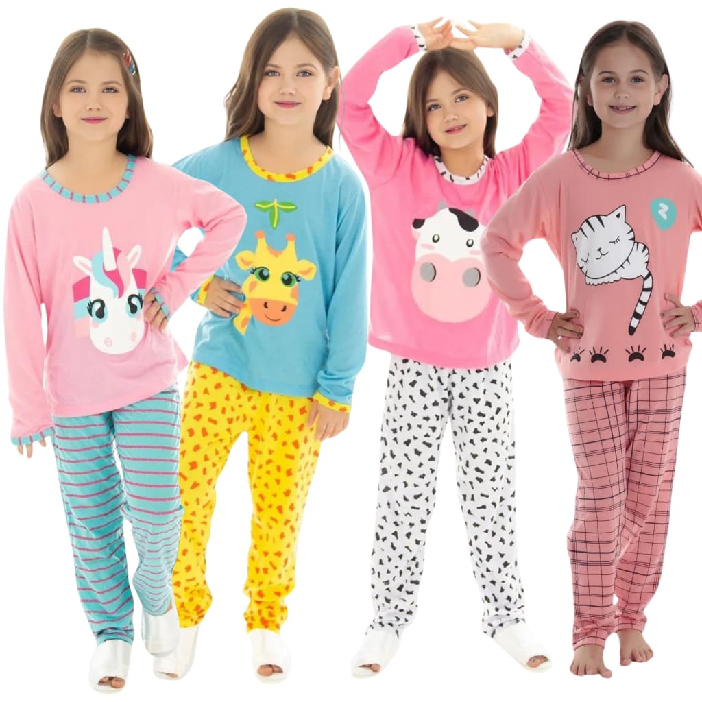 Pijama Infantil Manga Longa Feminino Estampa Sortida  Inverno Personagem Quente Inverno Confortável