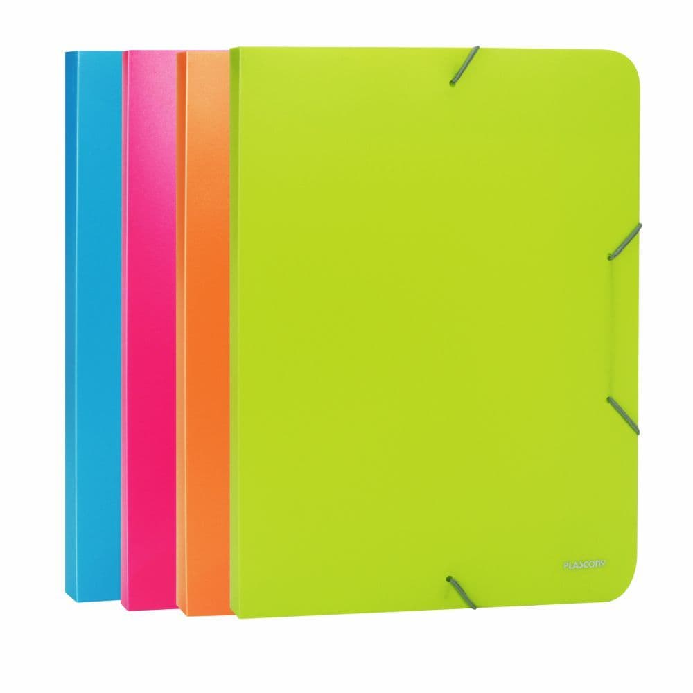 Kit C/ 4 Pastas Aba Elástico, 1/2 Ofício (mini), Dorso 2cm, Neon, A020N, Plascony