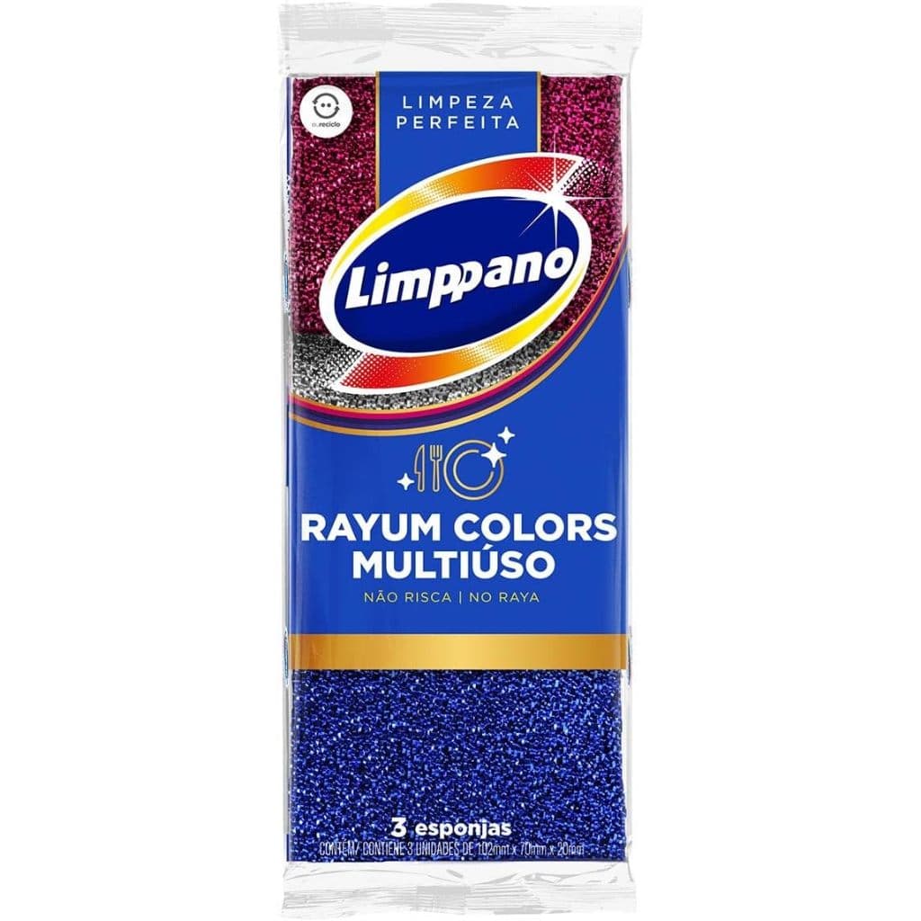Limppano Esponja De Limpeza Multiuso Rayum Colors - Pacote Com 3 Unidades