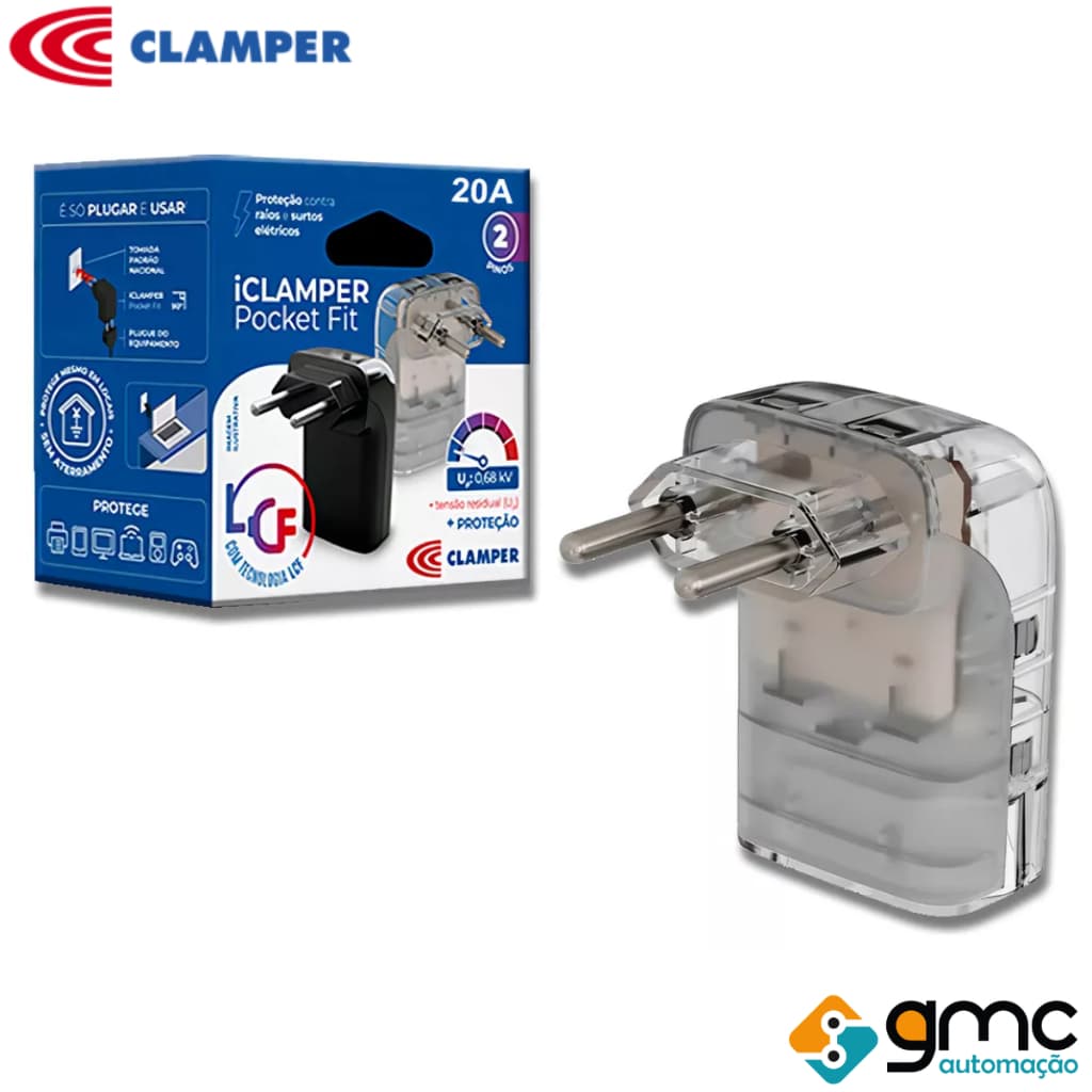 Protetor De Surto Iclamper Pocket 2p Tomada 20a Lcf E Dps Cor Transparente