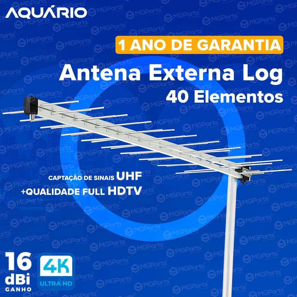 Antena Externa 40 Elementos Profissional 4k Digital Garantia 12M Filtro 4G Aquário LU-40