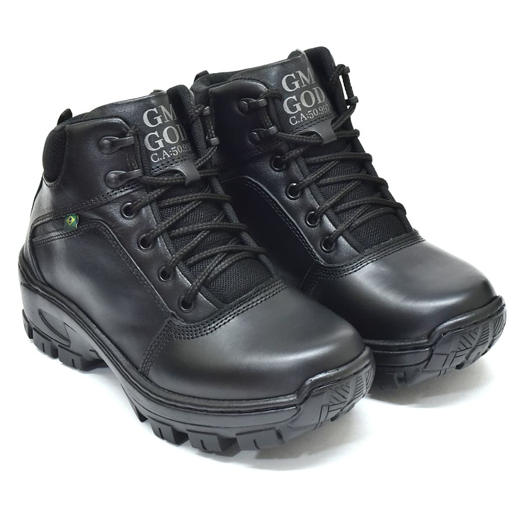 Bota Coturno 100% Couro com C.A bico PVC REF:01 Preto.