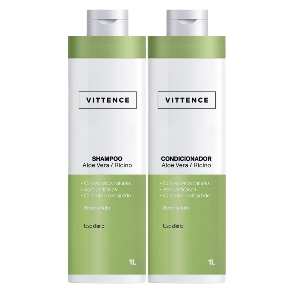 Kit Vittence Tratamento Aloe Vera Rícino Shampoo Condicionador Anticaspa Controle Oleosidade 1L