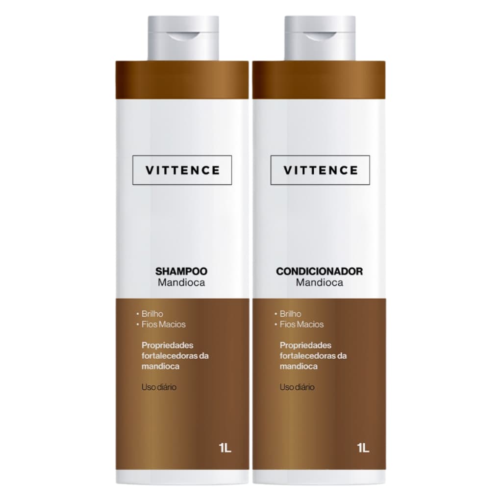 Kit Vittence Tratamento Mandioca Força Crescimento Shampoo Condicionador Brilho Maciez 1L