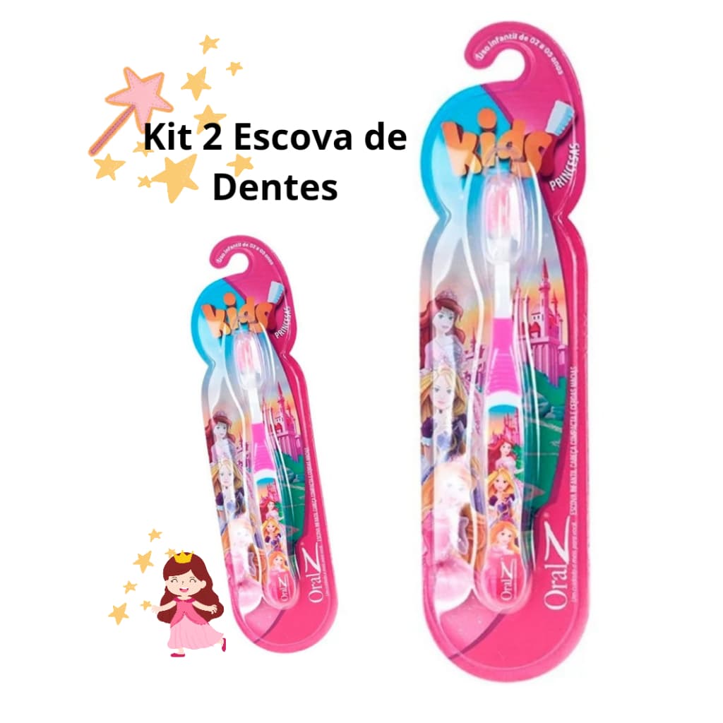 Kit 2 Escova De Dentes Macias Infantil Criança Menina Princesa