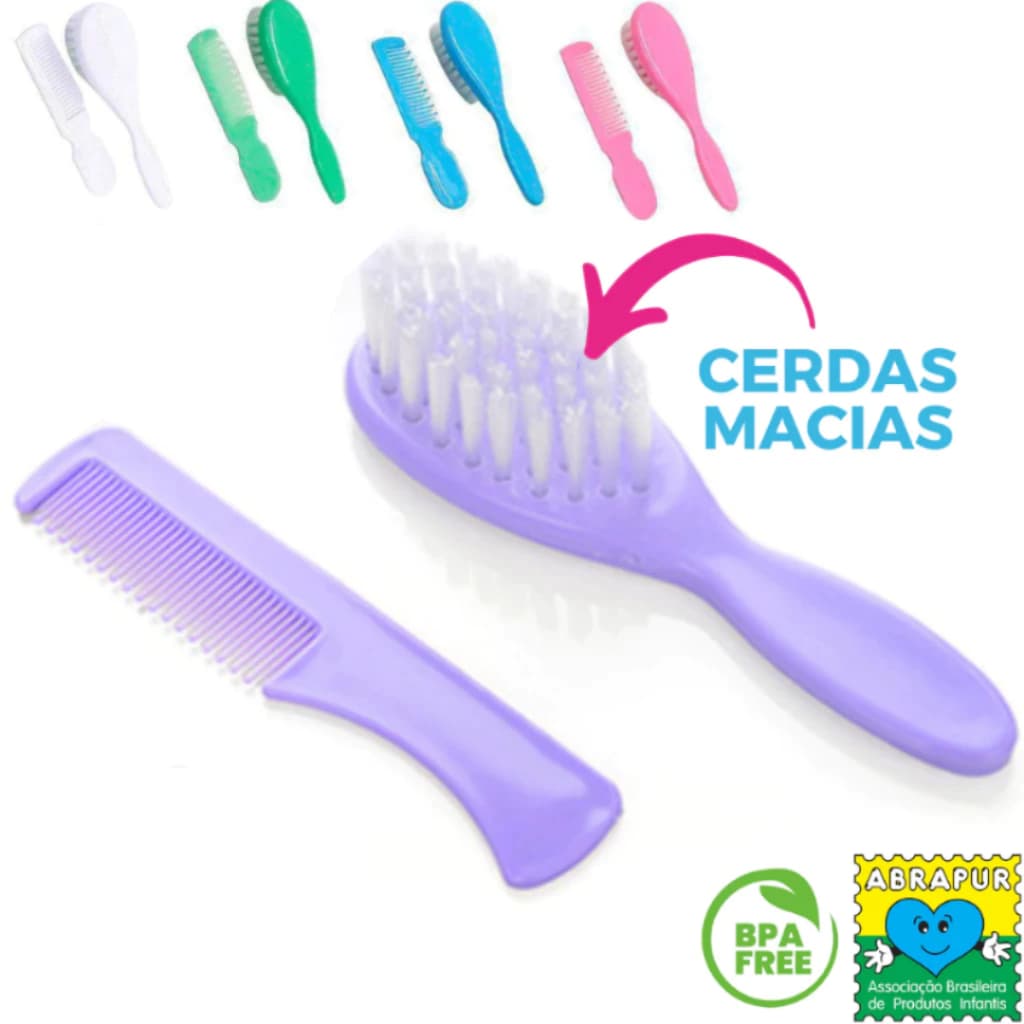 Kit Banho Bebê Escova de Cabelo e Pente - Menino e Menina