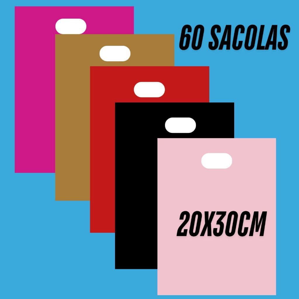 60 Unidades Sacolas Plásticas - Boca de Palhaço 20x30cm Sacolas Coloridas Alça Vazada