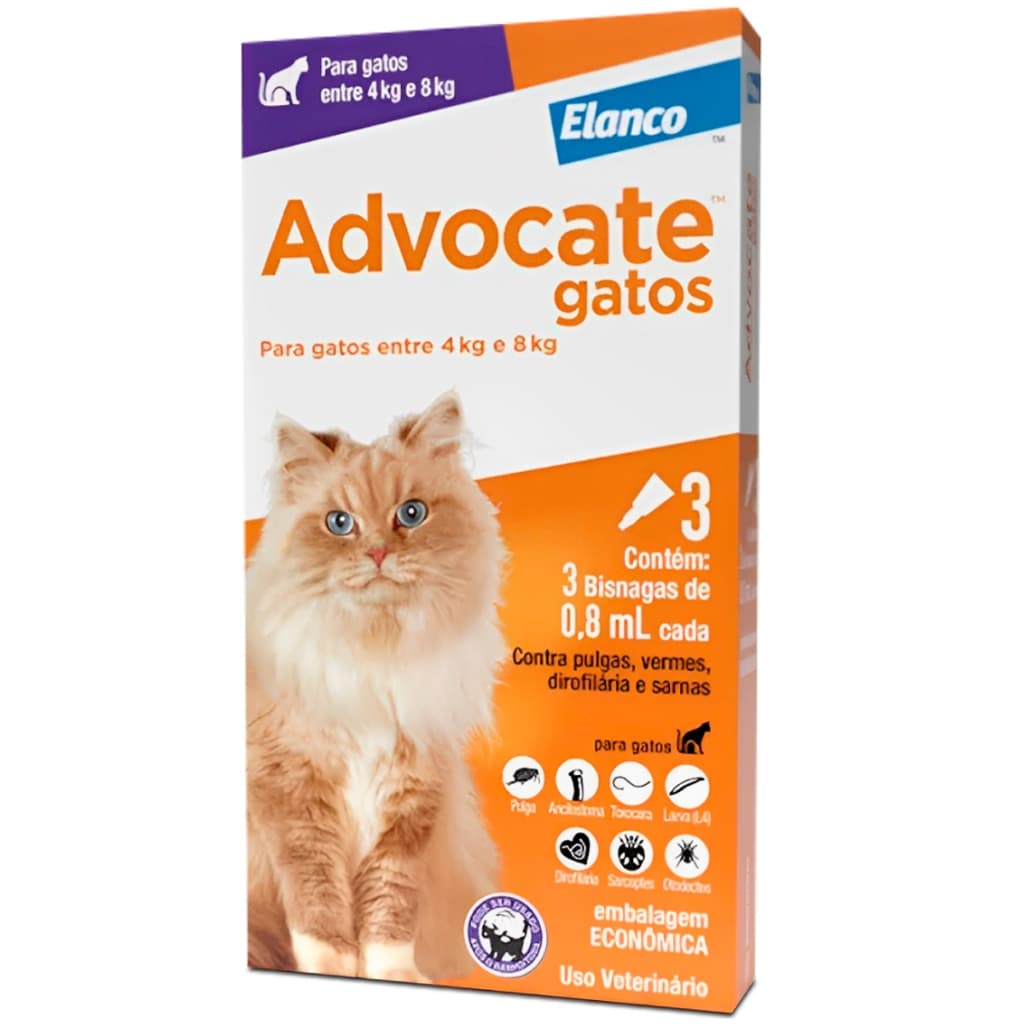 Antipulgas Advocate Elanco Gatos 4 A 8kg 3 Bisnagas De 0,8ml