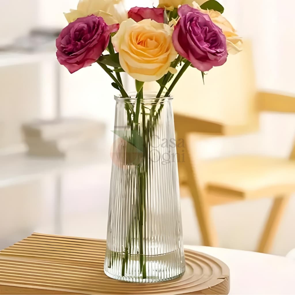 Vaso de Vidro Cilíndrico para Plantas e Flores Grandes Jarro Canelado Transparente Decorativo 20cm