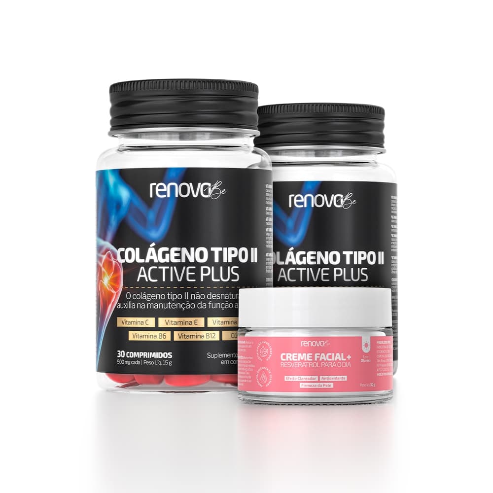 2 Colágenos Tipo 2 + Creme Facial Resveratrol - Renova Be