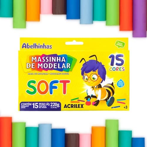 Massinha de Modelar Soft Acrilex 6 - 12 ou 15 cores Super Macias Atoxica