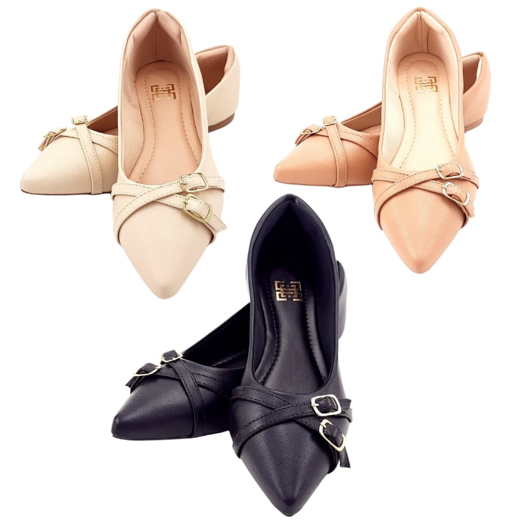 Kit com 3 Sapatilhas Feminina Enfeite Fivela Total Conforto