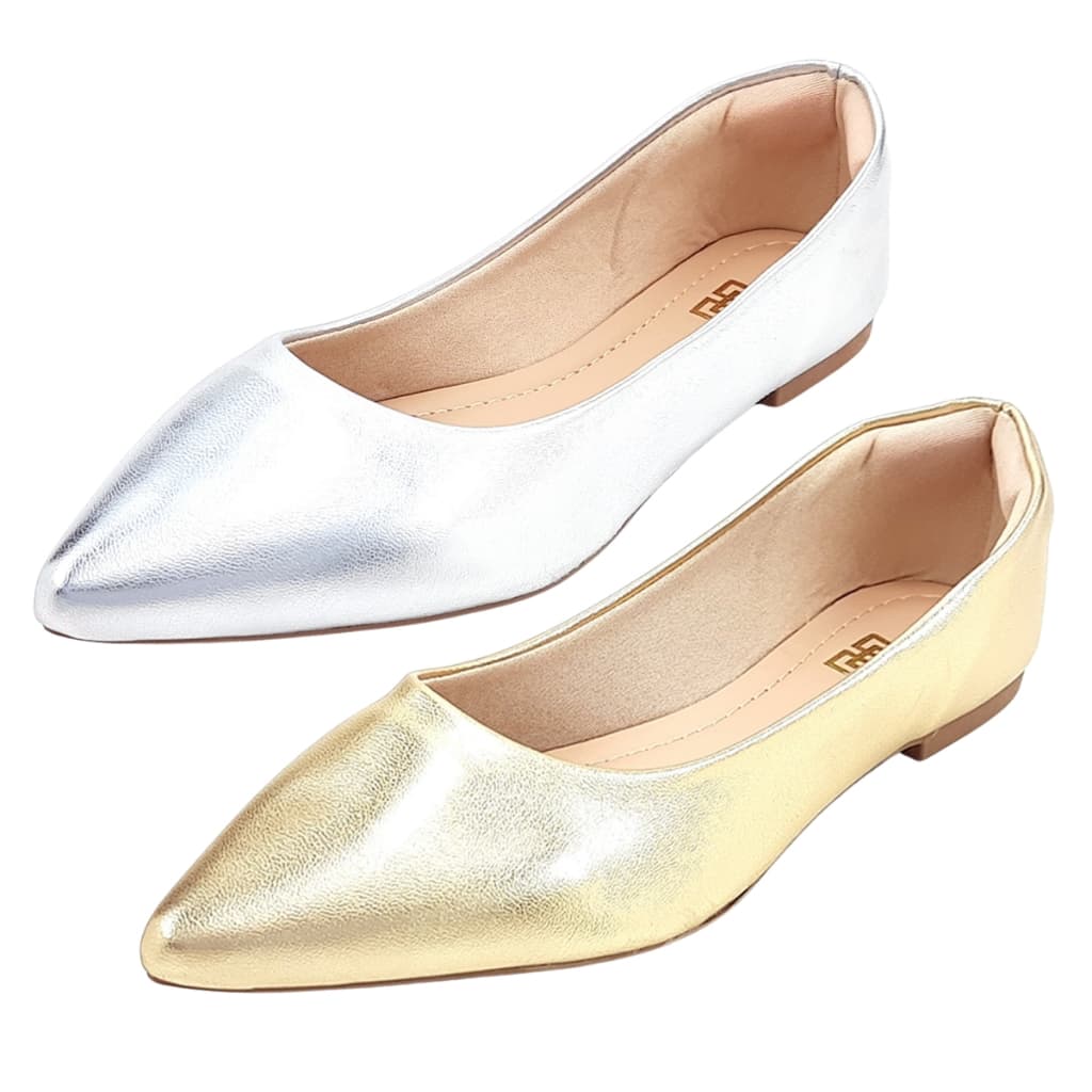 Kit com 2 Pares de Sapatilha Metalizada Feminina Ouro Light e Prata
