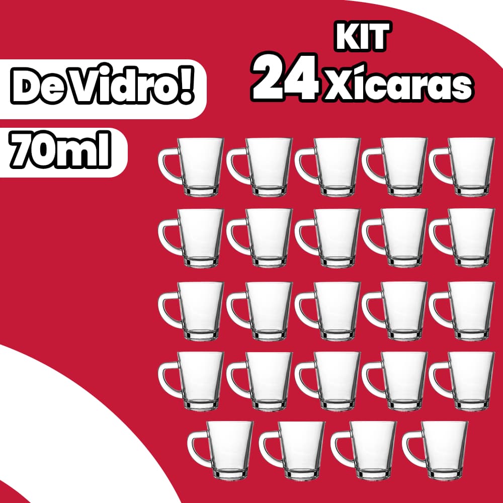 Kit 24 Xícaras de Vidro Café ou Chá 70ML Premium Resistente Elegante Funcional