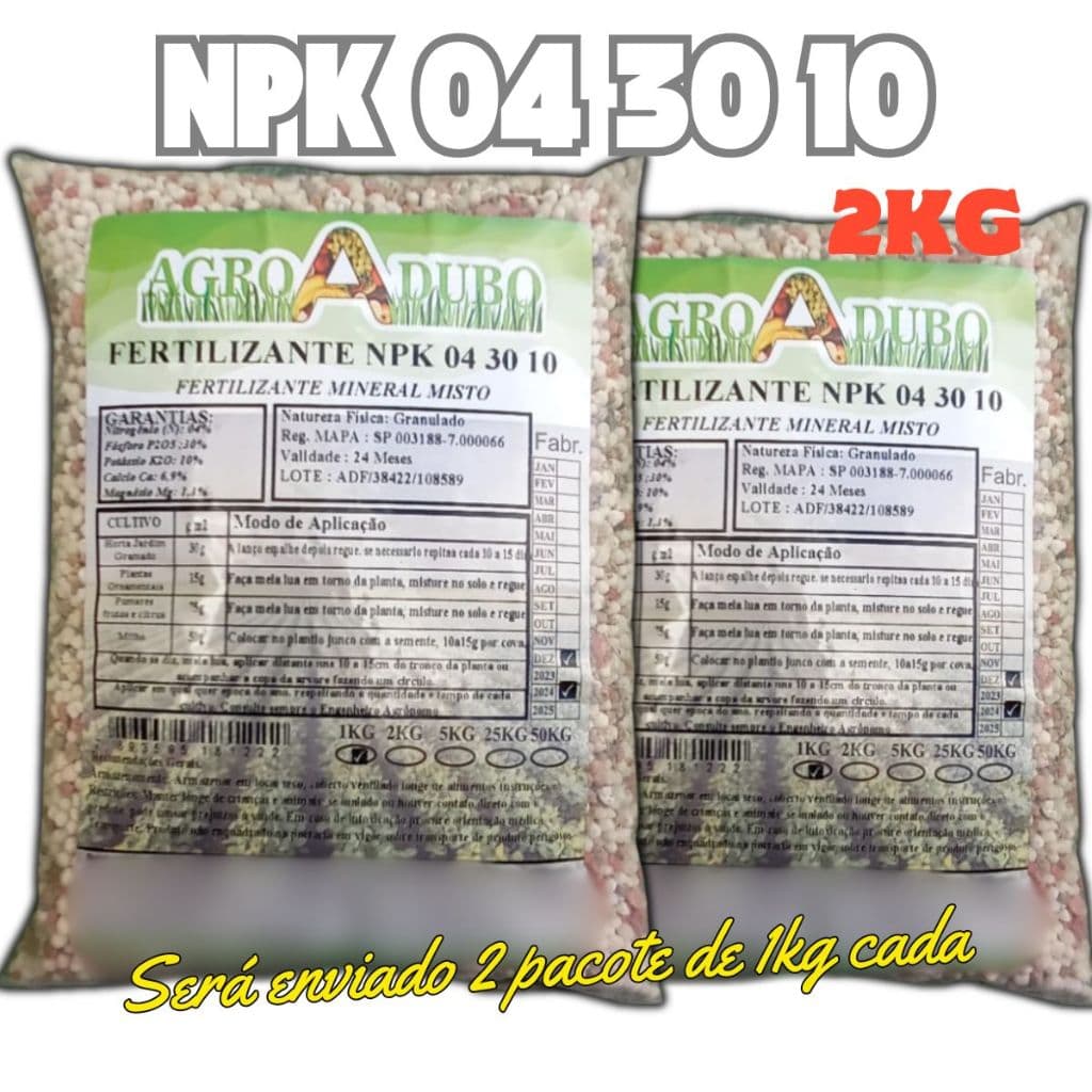 Fertilizante Npk 04 30 10 - 2Kg Adubo Completo Rico Em (P)