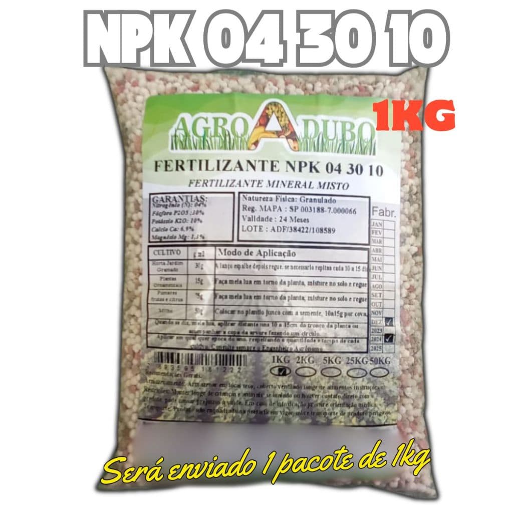 Fertilizante Npk 04 30 10 - 1Kg Adubo Completo Rico Em Fosforo (P)